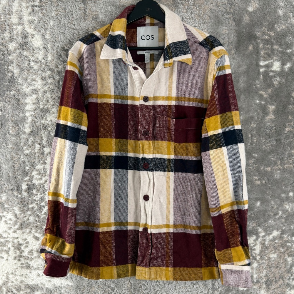 COS Size XL Relaxed Plaid Flannel Button Down Shirt Multicolor Long Sleeve Mens